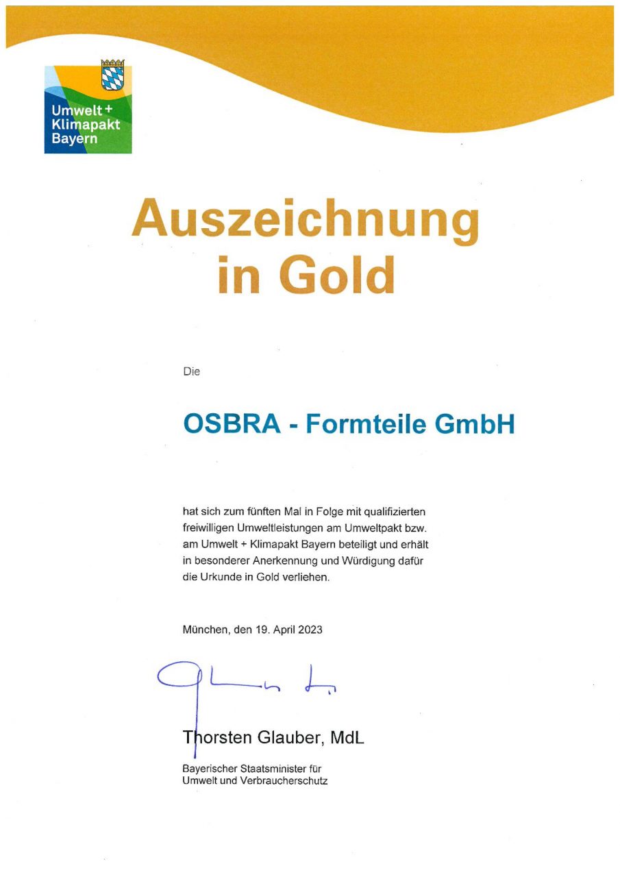 Umwelt- und Klimapakt Bayern_Auszeichnung in Gold